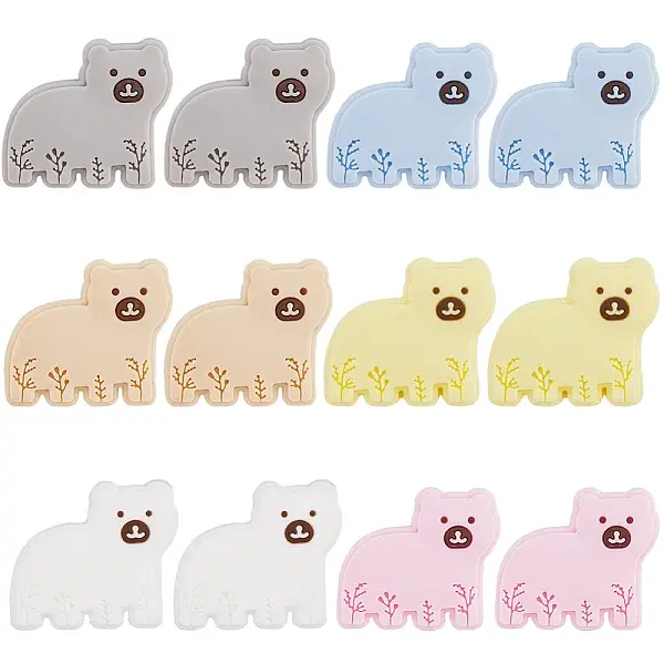 12Pcs 6 Colors Bear Food Grade Eco-Friendly Silicone Focal Beads