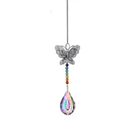 Glass Teardrop Sun Catcher Hanging Prism Ornaments with Iron Butterfly