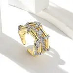 Brass Micro Pave Clear Cubic Zirconia Cuff Finger Rings for Women
