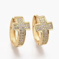 Brass Micro Pave Clear Cubic Zirconia Huggie Hoop Earrings