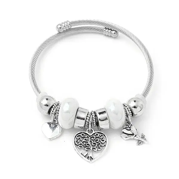 European Style Stainless Steel & Alloy Charm Bangles for Women