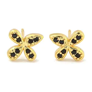 Rack Plating Brass Micro Pave Clear Cubic Zirconia Stud Earrings