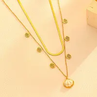 Summer 304 Stainless Steel & White Acrylic Pendant Double Layered Necklaces for Women