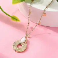 304 Stainless Steel & Oval White Glass Donut Pendant Necklaces for Women