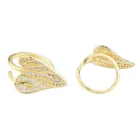 Clear Cubic Zirconia Heart Leaf Open Cuff Ring