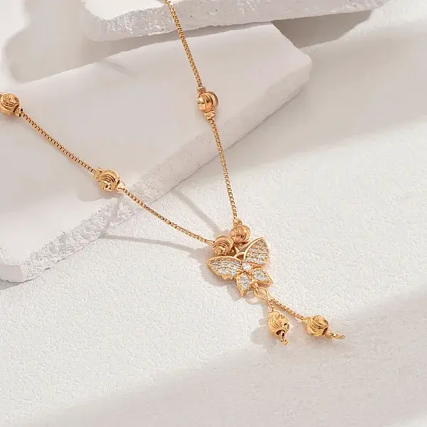 Fashionable Brass Pave Cubic Zirconia Butterfly Pendant Necklaces