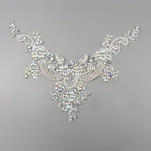 Hand Sewing Flower Pattern Rhinestone Costume Appliques