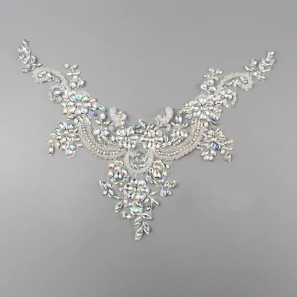 Hand Sewing Flower Pattern Rhinestone Costume Appliques