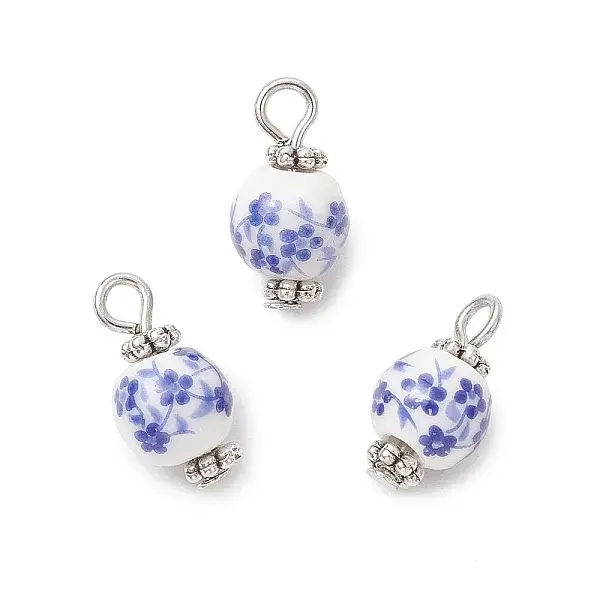 10Pcs Handmade Flower Printed Porcelain Pendants