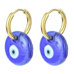 Blue Lampwork Evil Eye Dangle Hoop Earrings