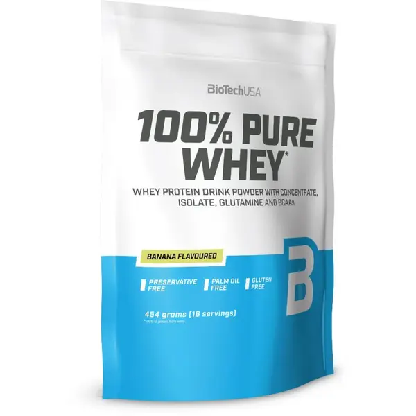 BioTechUSA 100% Pure Whey srvátkový proteín malé balenie príchuť Banana 454 g