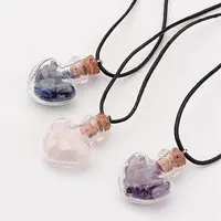 Glass Wishing Bottle Leather Cord Pendant Necklaces