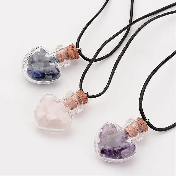 Glass Wishing Bottle Leather Cord Pendant Necklaces