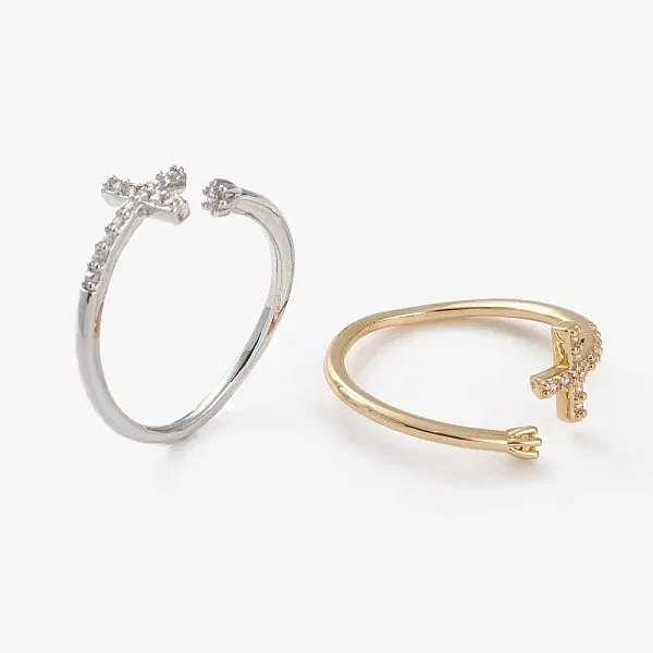 Brass Micro Pave Clear Cubic Zirconia Cuff Rings