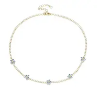 Cubic Zirconia Classic Tennis Necklace with Flower Links