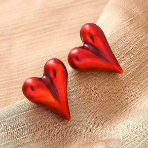 Heart Brass Enamel Stud Earrings