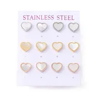 6 Pairs Natural White Shell Heart Stud Earrings