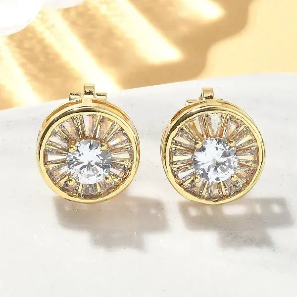Brass Micro Pave Clear Cubic Zirconia Clip-on Earrings