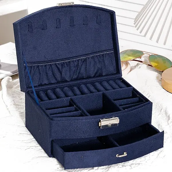 Velvet Jewelry Organizer Storage Drawer Boxes with Handle
