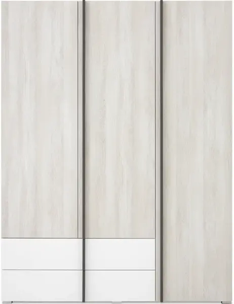 Třídvéřová šatní skříň mateo - dub/bílá/šedá