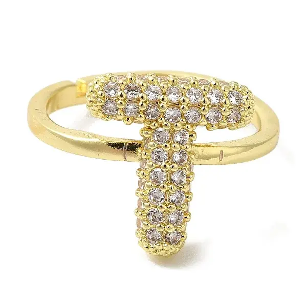 Rack Plating Letter Brass Micro Pave Clear Cubic Zirconia Adjustable Rings for Women