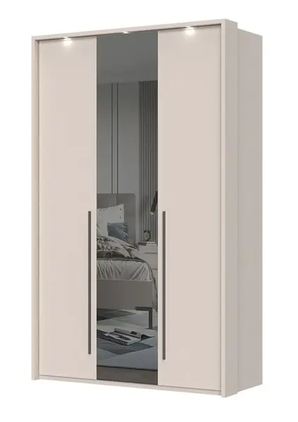 Třídvéřová šatní skříň se zrcadlem a led osvětlením baptiste - béžová