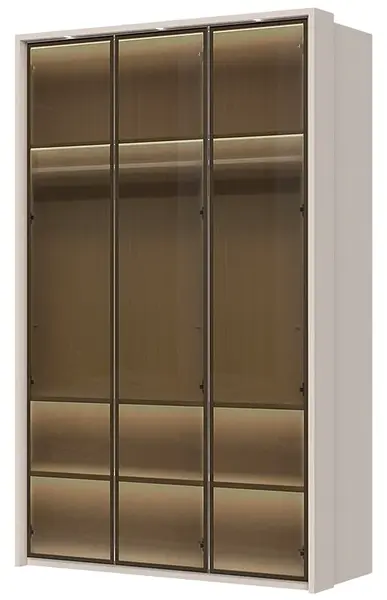 Třídveřová prosklená šatní skříň s led osvětlením baptiste - béžová