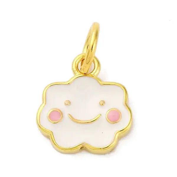 925 Sterling Silver White and Pink Enamel Smiling Face Cloud Charms