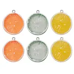 6Pcs 3 Colors Flat Round Resin Fruit Pendants