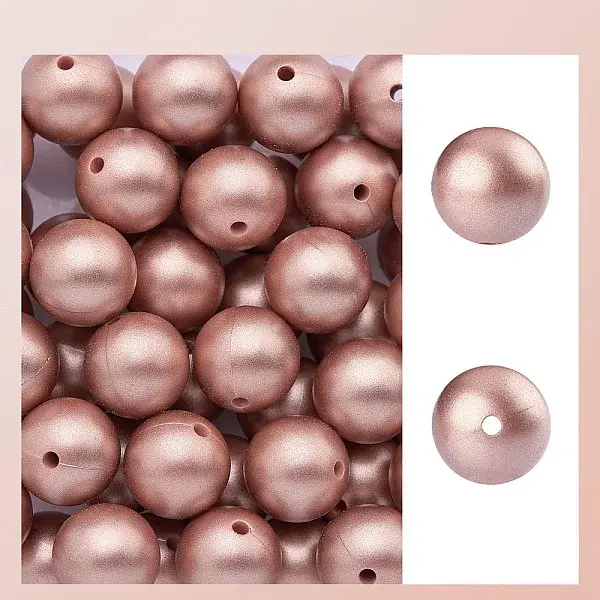 50Pcs Silicone Beads Round Rubber Beads 15MM Loose Spacer Beads for DIY Supplies Jewelry Keychain Making (Rose Gold)