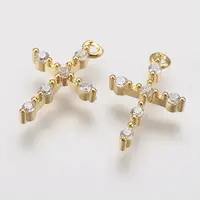 Brass Micro Pave Cubic Zirconia Tiny Cross Charms