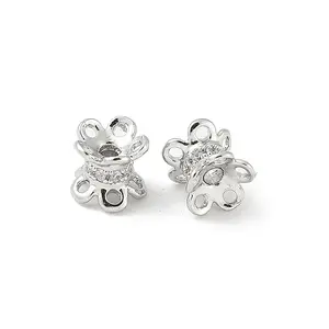 Brass Micro Pave Clear Cubic Zirconia Bead Caps
