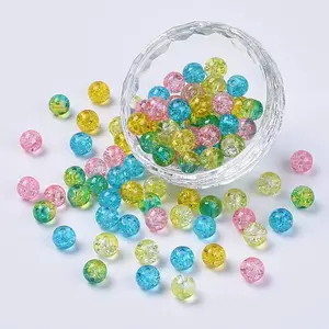 5 Colors Spray Painted & Baking Painted Crackle Glass Beads