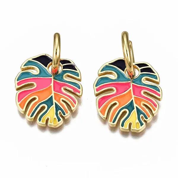 Brass Enamel Huggie Hoop Earrings