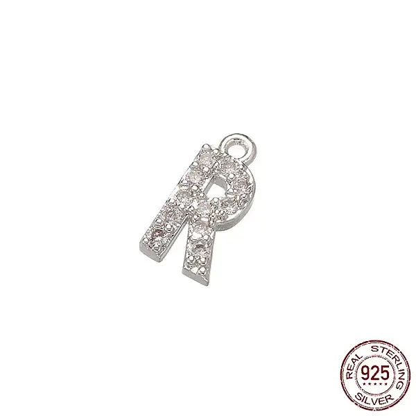 Real Platinum Plated Rhodium Plated 925 Sterling Silver Micro Pave Clear Cubic Zirconia Charms
