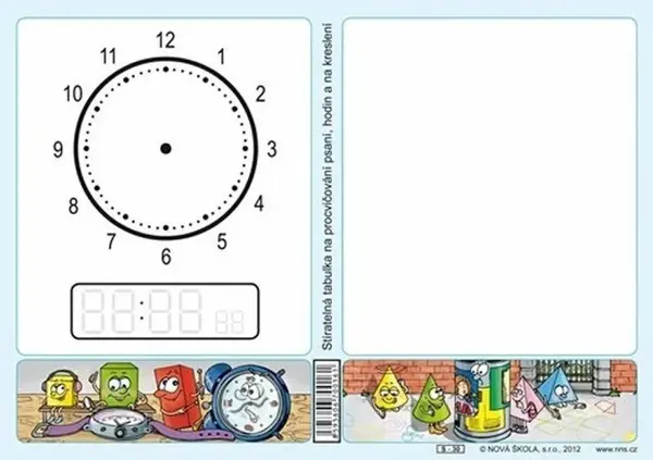 Stíratelná tabulka na procvičování psaní, hodin a na kreslení (S-30)