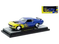 1970 Ford Mustang BOSS 429 Blue Metallic with Flame Graphics Limited Edition to 6650 pieces Worldwide 1/24 Diecast Model Car by M2 Machines