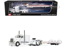 Peterbilt 389 with 63" Flat Top Sleeper and Landoll 440B50CA Traveling Axle Trailer White 1/64 Diecast Model by DCP/First Gear