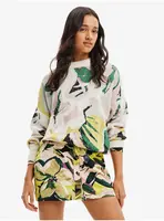 Zeleno-biely dámsky vzorovaný sveter Desigual Tropi