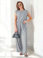 Resti Women's ribbed viscose set, sleeveless and with flared pants