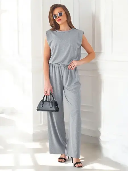 Resti Women's ribbed viscose set, sleeveless and with flared pants