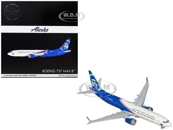 Boeing 737 MAX 8 Commercial Aircraft "Alaska Airlines - Honoring Those Who Serve" (N806AK) White and Blue "Gemini 200" Series 1/200 Diecast Model Air