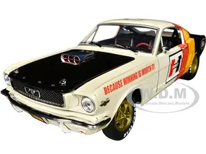 1966 Ford Mustang Fastback 22 Off White and Black with Red and Yellow Stripes "Hurst Shifters" Limited Edition to 6000 pieces Worldwide 1/24 Diecast