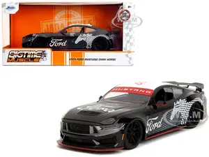 2024 Ford Mustang Dark Horse Black with White Top and "Mustang Horse Graphics" "Bigtime Muscle" Series 1/24 Diecast Model Car by Jada