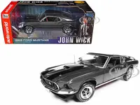 1969 Ford Mustang Dark Gray Metallic with Black Stripes "John Wick" (2014) Movie "Silver Screen Machines" Series 1/18 Diecast Model Car by Auto World