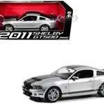2011 Shelby GT500 Ingot Silver Metallic with Black Stripes 1/18 Diecast Model Car by Greenlight