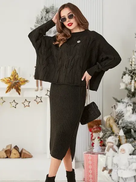 Resti Acrylic braided women's set with sweater and skirt Warm&Fuzzy