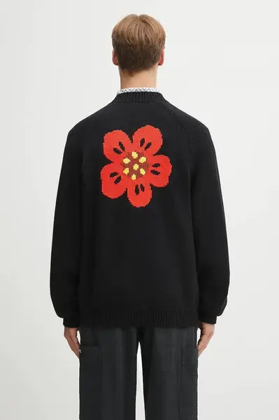 Kardigan s příměsí vlny Kenzo pánský, černá barva, FF65CA7443LA