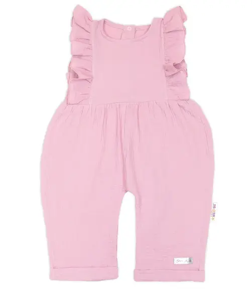 Baby Nellys Letní mušelínový overálek pro holčičky s volánkem Star - starorůžová, vel. 110