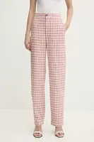 Kalhoty s příměsí lnu Moschino Jeans béžová barva, high waist, 0307 3226